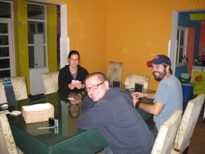 Chris, Eric, and Lauren playing cards